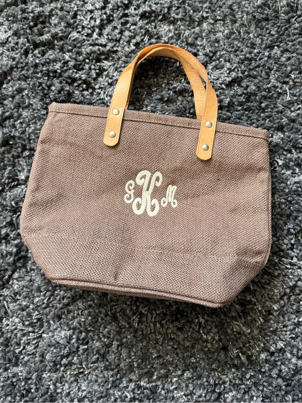 Paris Burlap Tote Bag with Leather Handles GKM